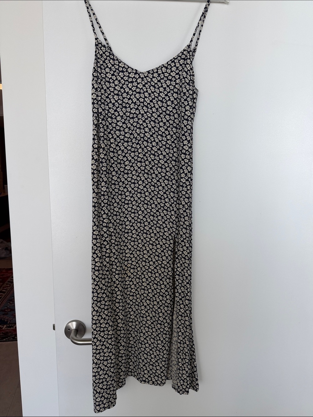 Reformation Black Slip Maxi Dress with Cream Floral Print